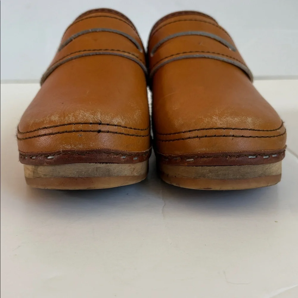 Vintage Lofsko genuine Swedish clogs wooden clog cognac colored leather size 35 - Picture 2 of 16